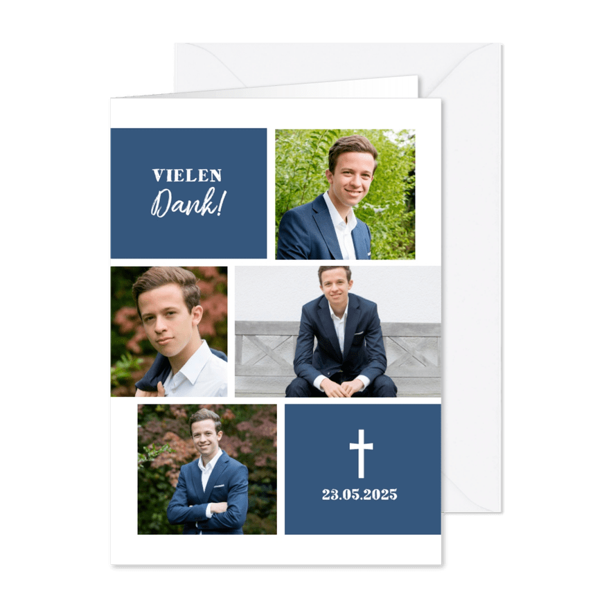 Danksagung Konfirmation blau Fotocollage grafisch - Karteneindruck