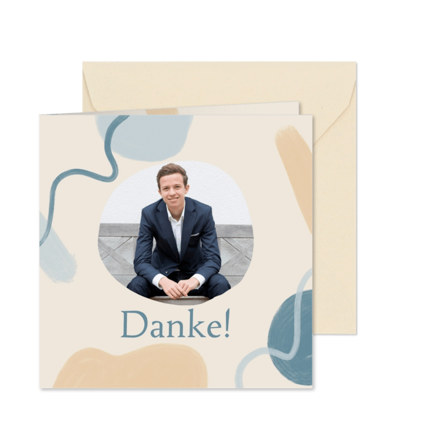 Danksagung Konfirmation blaue abstrakte Farbelemente - Karteneindruck