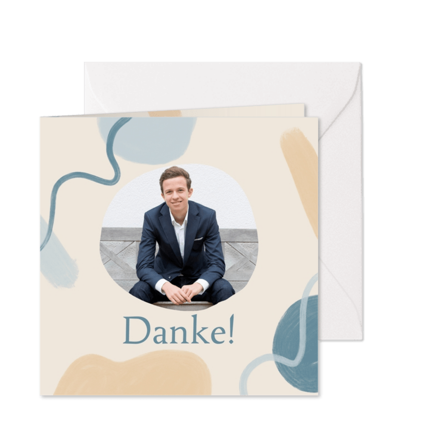 Danksagung Konfirmation blaue abstrakte Farbelemente - Karteneindruck
