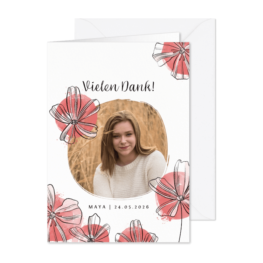 Danksagung Konfirmation Blüten und Aquarell - Karteneindruck