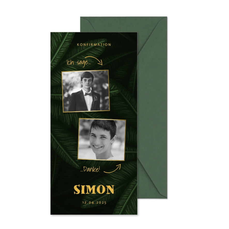 Danksagung Konfirmation Dschungel-Look mit Fotos - Karteneindruck