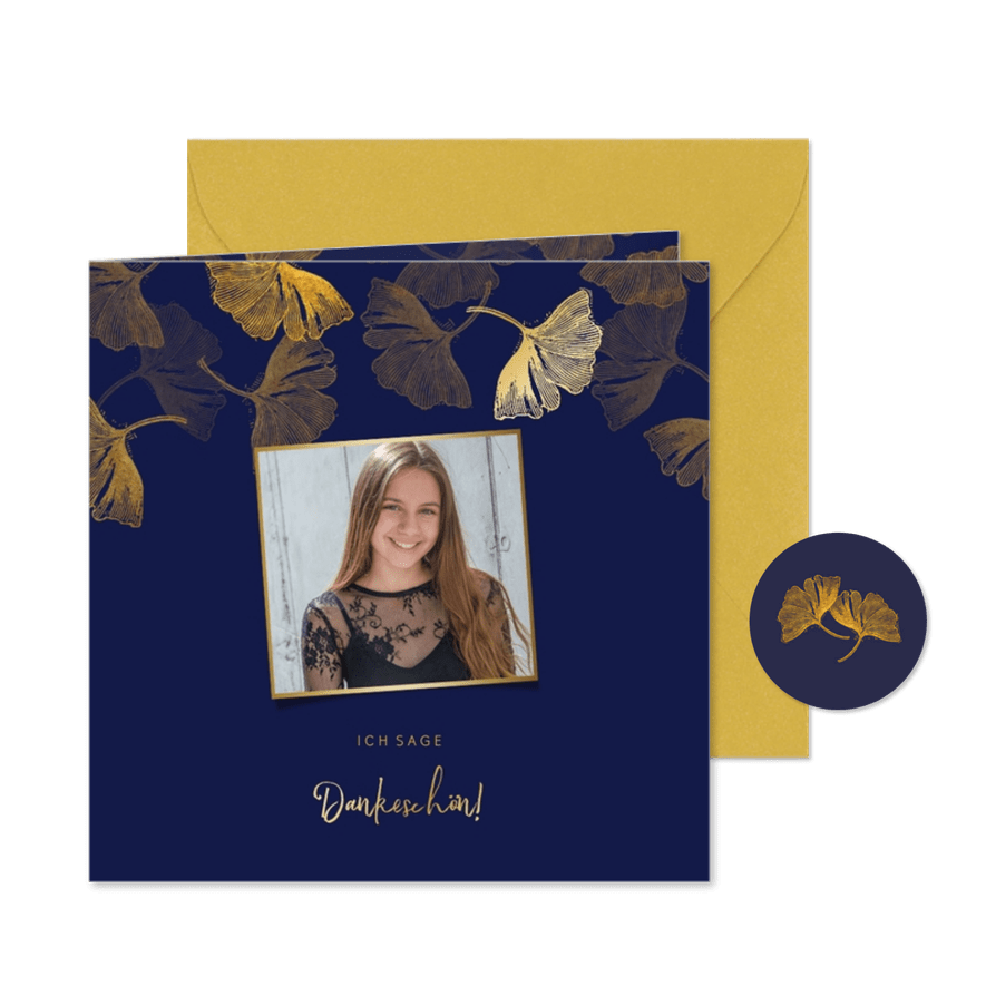 Danksagung Konfirmation Foto Ginkgoblätter Stempel - Kartenvorschau
