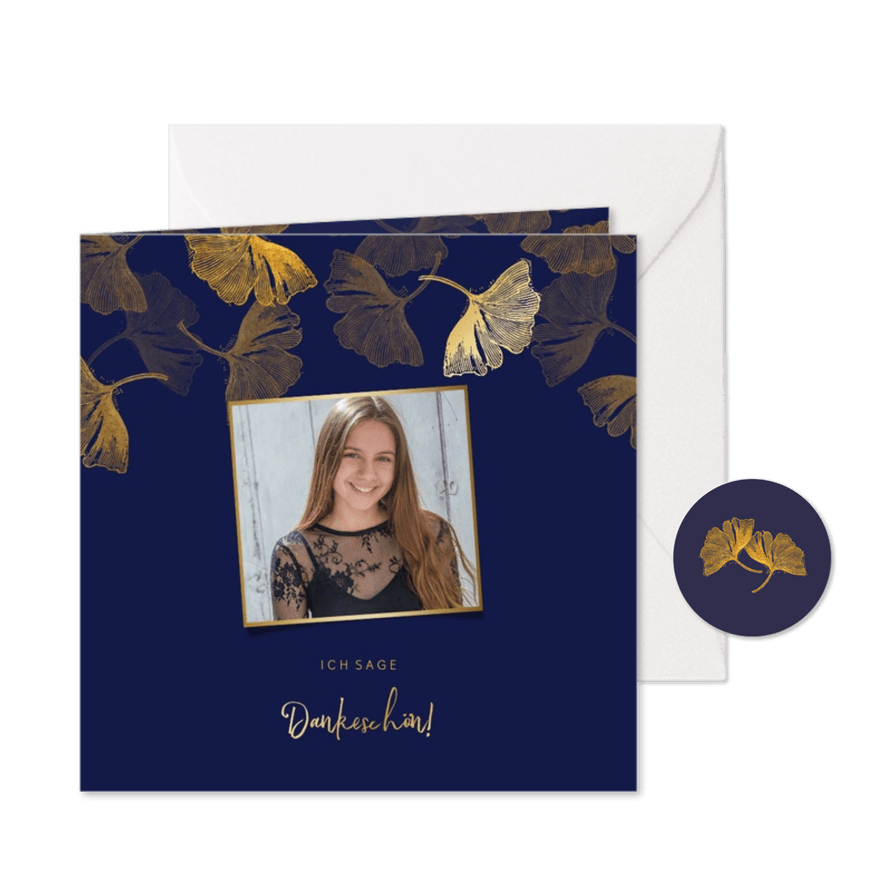 Danksagung Konfirmation Foto Ginkgoblätter Stempel - Karteneindruck
