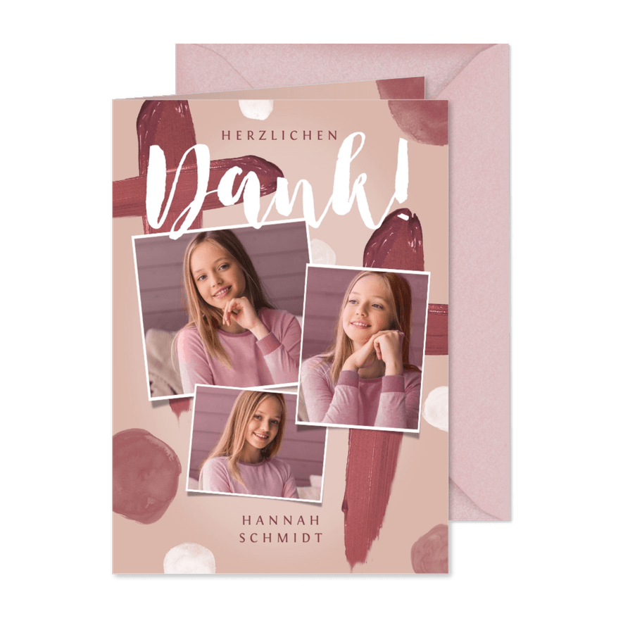 Danksagung Konfirmation Fotocollage gemaltes Kreuz - Karteneindruck
