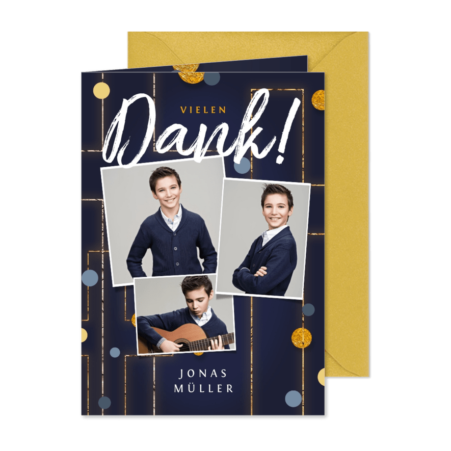 Danksagung Konfirmation Fotocollage Kreuz dunkelblau - Karteneindruck
