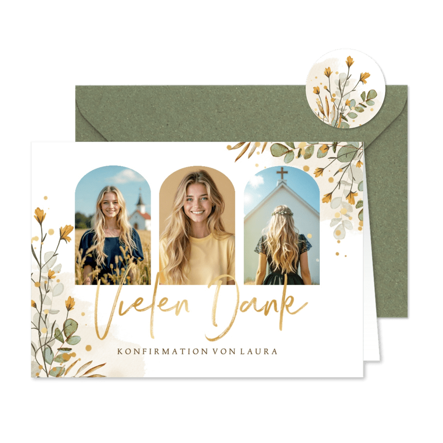 Danksagung Konfirmation Fotoreihe Wiesenblumen Aquarell - Karteneindruck