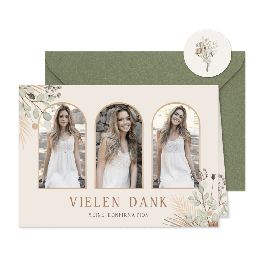 Danksagung Konfirmation Fotos & Gesteck aus Trockenblumen - Kartenvorschau