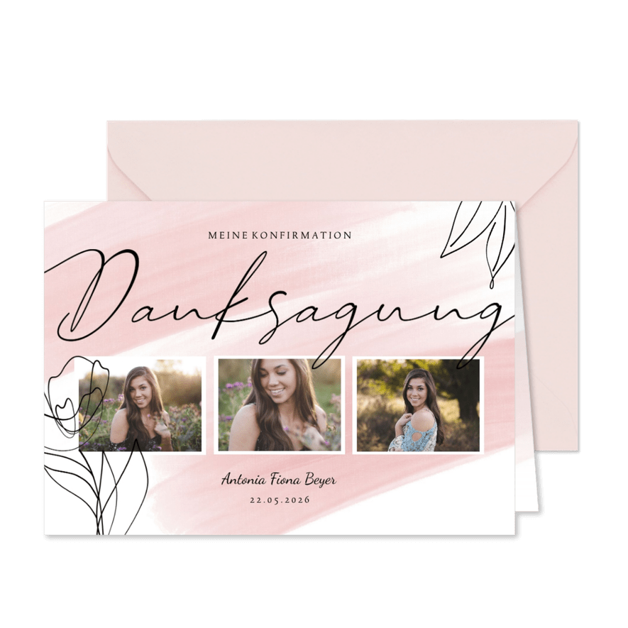 Danksagung Konfirmation Linienzeichnung & Fotos - Karteneindruck
