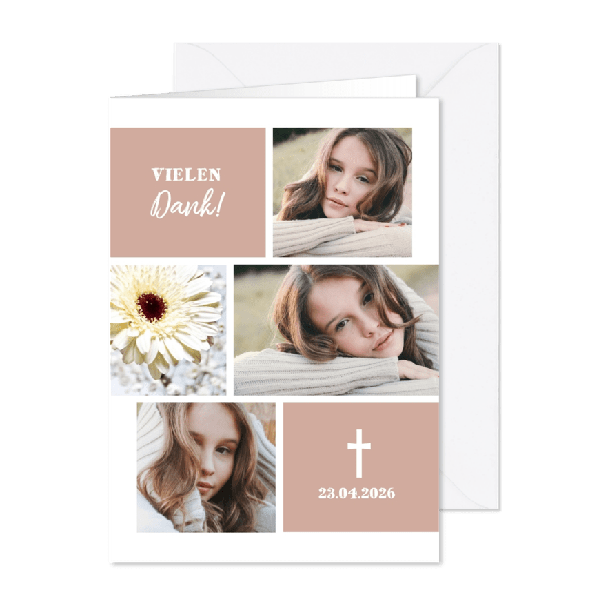 Danksagung Konfirmation puderrosa Fotocollage grafisch - Karteneindruck
