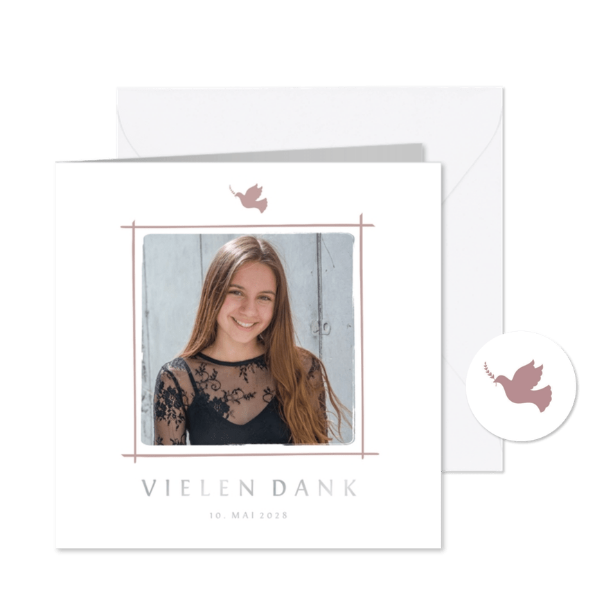 Danksagung Konfirmation rosé Foto Eleganz schlicht - Karteneindruck
