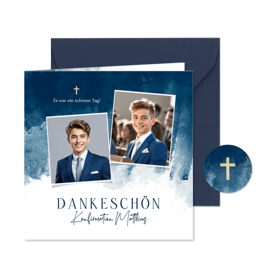 Danksagung Konfirmationsfeier Fotos & Aquarell  - Karteneindruck

