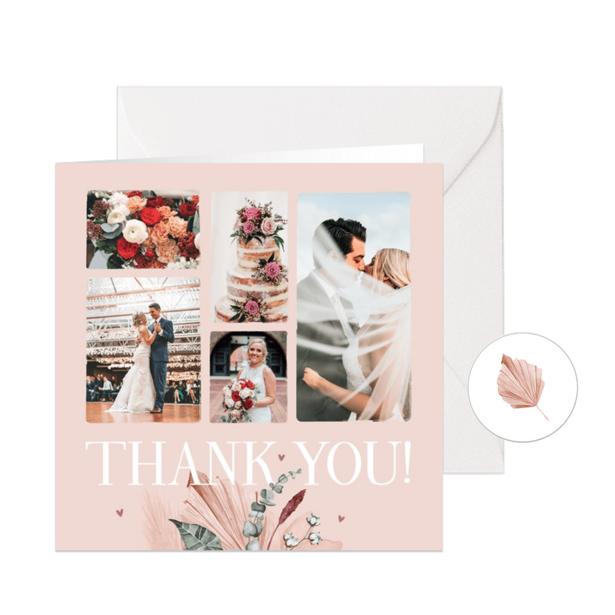 Danksagung rosé Fotocollage 'thank you' und Trockenblumen - Karteneindruck
