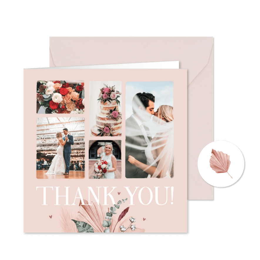 Danksagung rosé Fotocollage 'thank you' und Trockenblumen - Kartenvorschau
