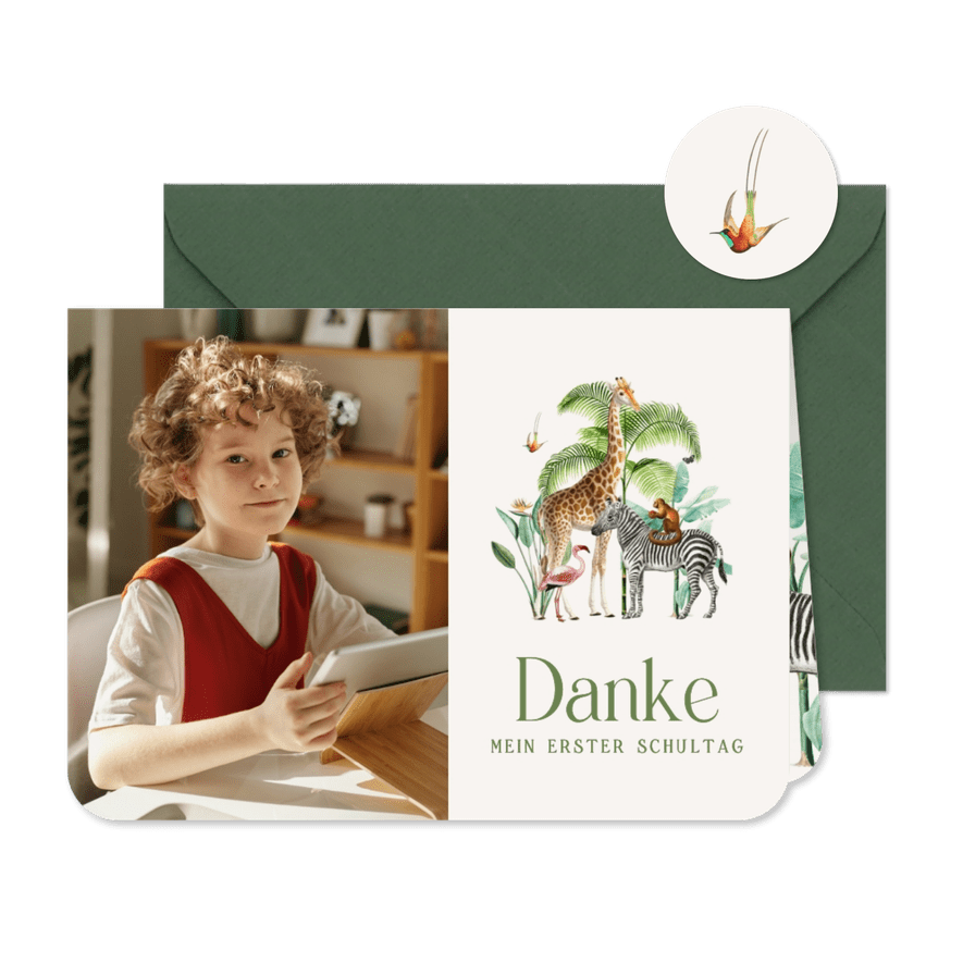 Danksagung Schulanfang Foto & Dschungeltiere - Karteneindruck