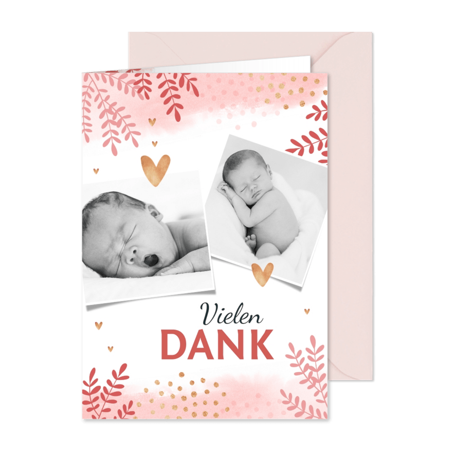 Danksagung Taufe botanischer Aquarelllook Foto - Karteneindruck