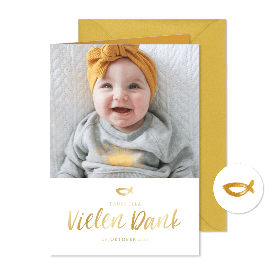 Danksagung Taufe großes Foto Ichthys ocker - Karteneindruck
