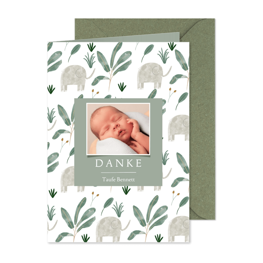 Danksagung Taufe klassisch kleine Elefanten Foto - Karteneindruck