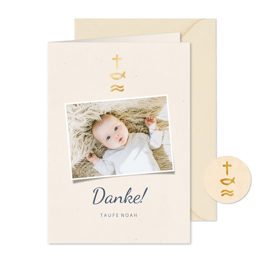 Danksagung Taufe Kreuz Fisch Wasser Foto - Karteneindruck
