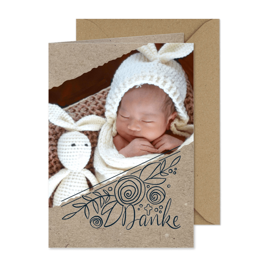 Danksagung Taufe Rosen und Lettering - Karteneindruck
