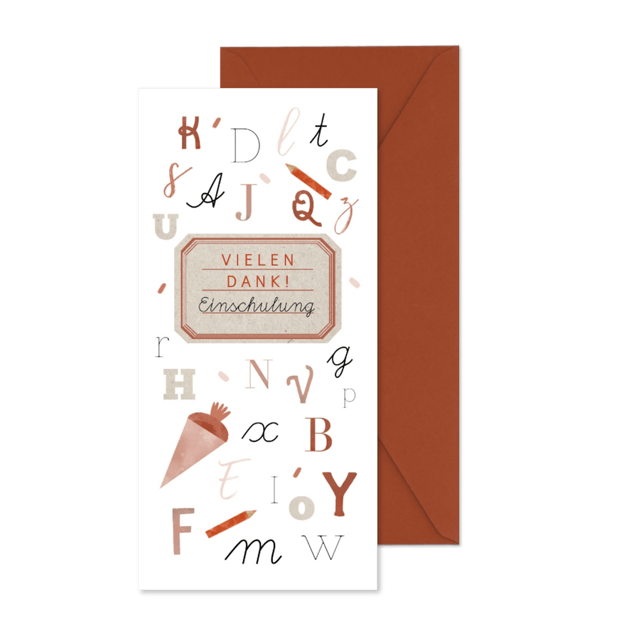 Danksagung zu meiner Einschulung ABC in Rot - Karteneindruck
