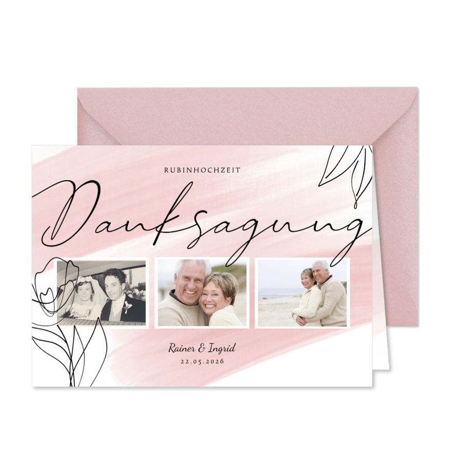 Danksagung zum Hochzeitstag feine Linien - Karteneindruck