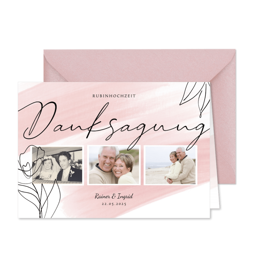 Danksagung zum Hochzeitstag feine Linien - Karteneindruck
