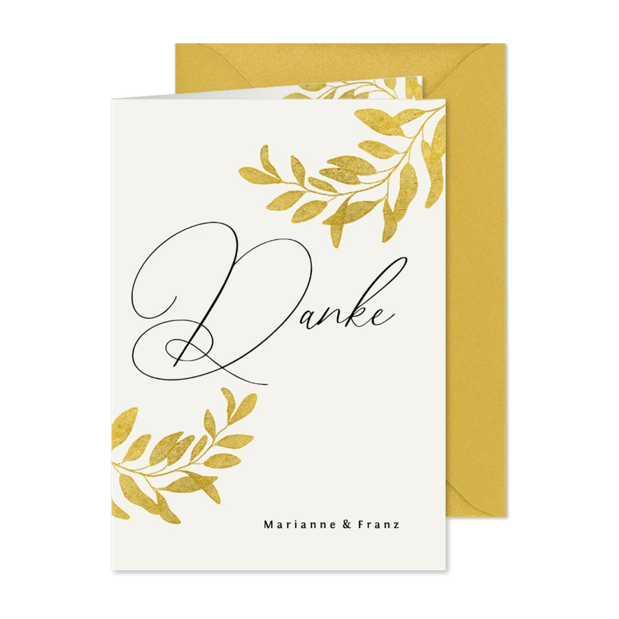 Danksagung zum Hochzeitstag goldene Blätter - Karteneindruck
