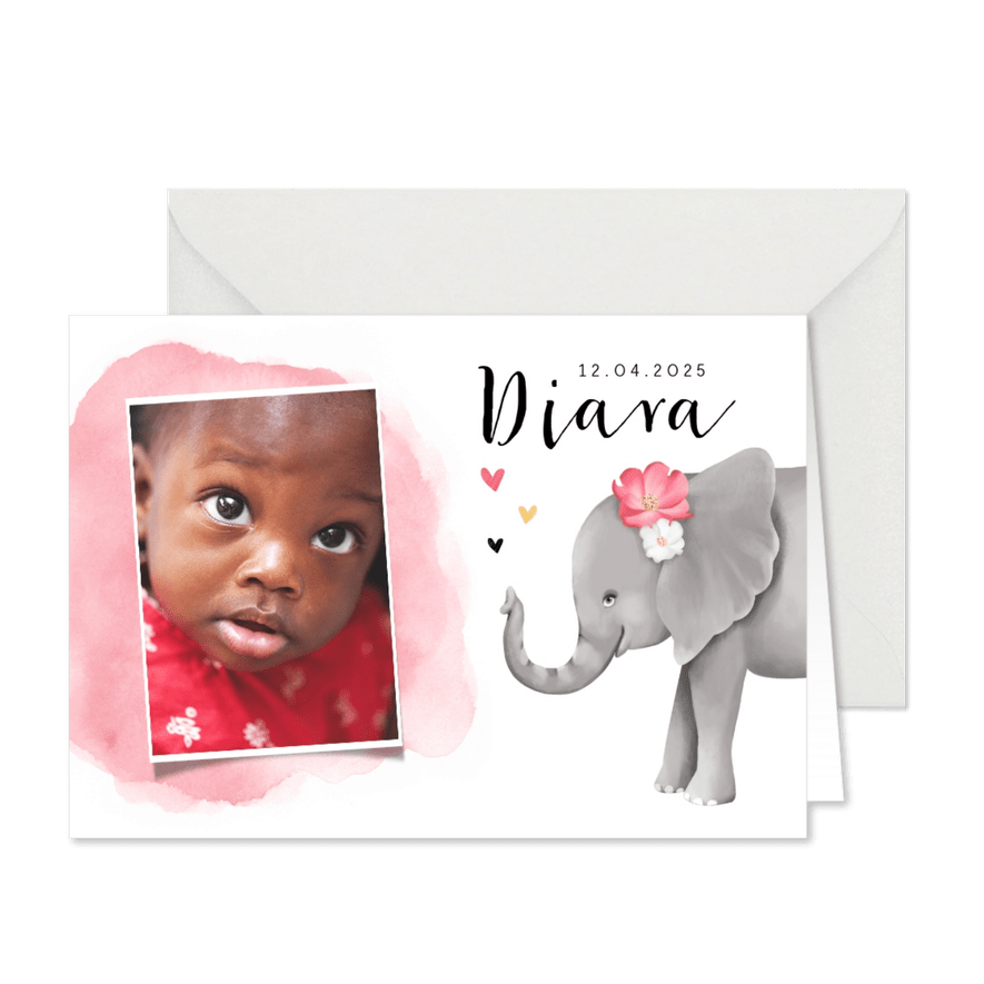 Danksagung zur Adoption Foto & Elefant rosa - Karteneindruck