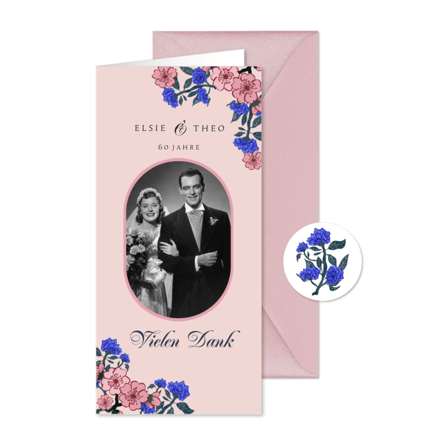 Danksagung zur Diamantenen Hochzeit mit Kirschblüten  - Karteneindruck
