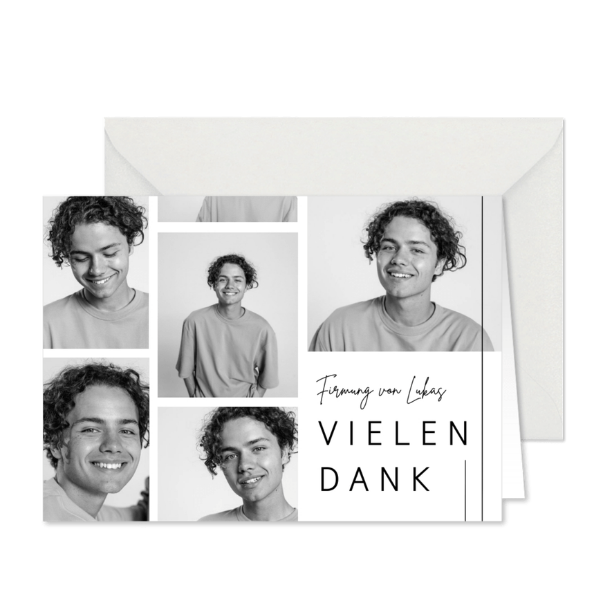 Danksagung zur Firmung Fotocollage grafisch - Karteneindruck
