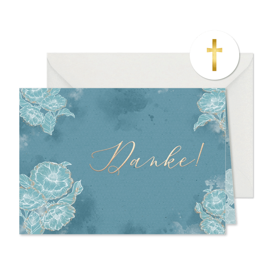 Danksagung zur Firmung Fotokarte mit Aquarell Blumen - Karteneindruck
