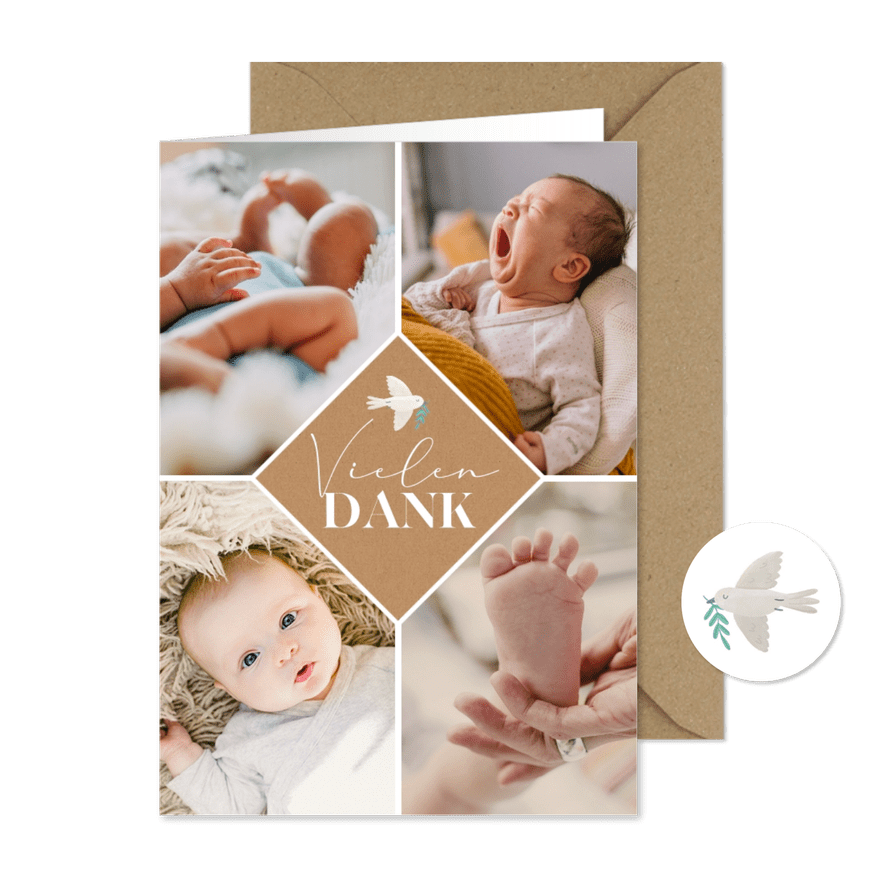 Danksagung zur Geburt 4 Fotos & Taube - Karteneindruck