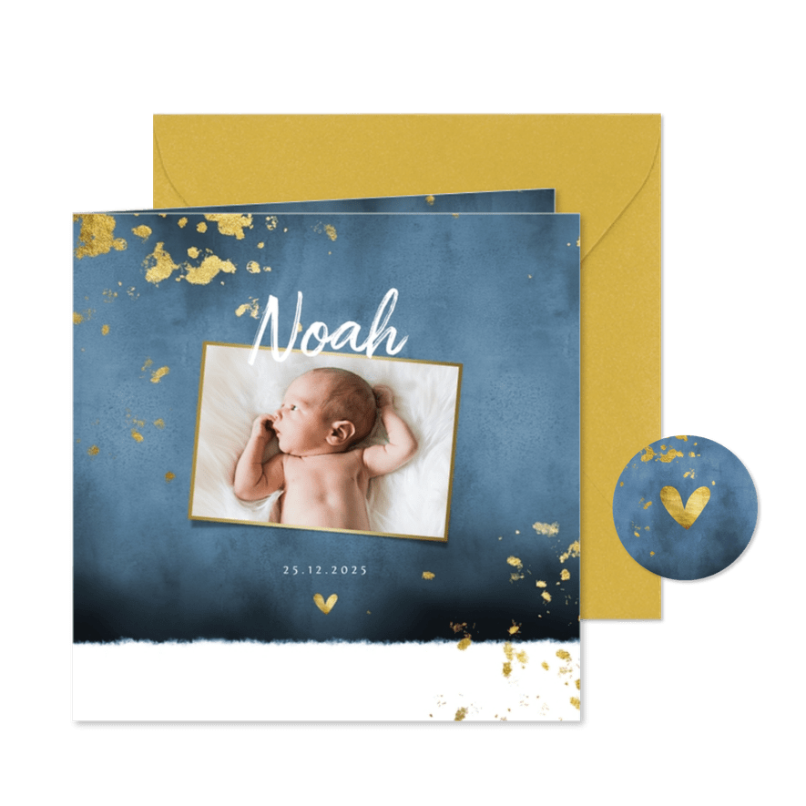 Danksagung zur Geburt dunkelblau Fotos Goldlook - Karteneindruck