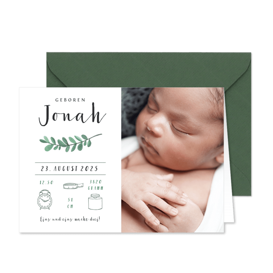 Danksagung zur Geburt eigenes Foto & Zweig - Karteneindruck
