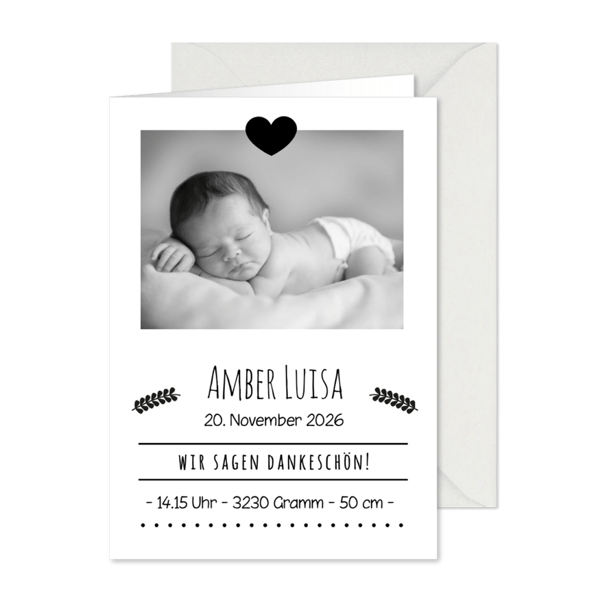 Danksagung zur Geburt Foto Schwarzweiß-Look - Karteneindruck