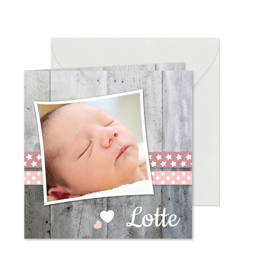 Danksagung zur Geburt Foto und Herzen rosa - Karteneindruck