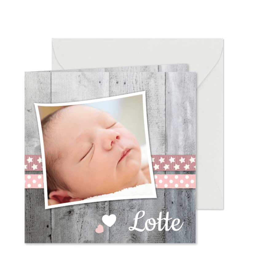 Danksagung zur Geburt Foto und Herzen rosa - Karteneindruck