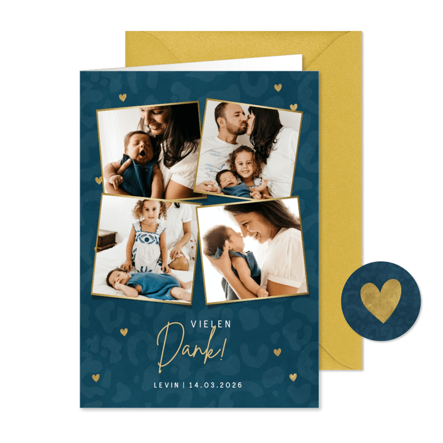 Danksagung zur Geburt Fotocollage blau - Karteneindruck