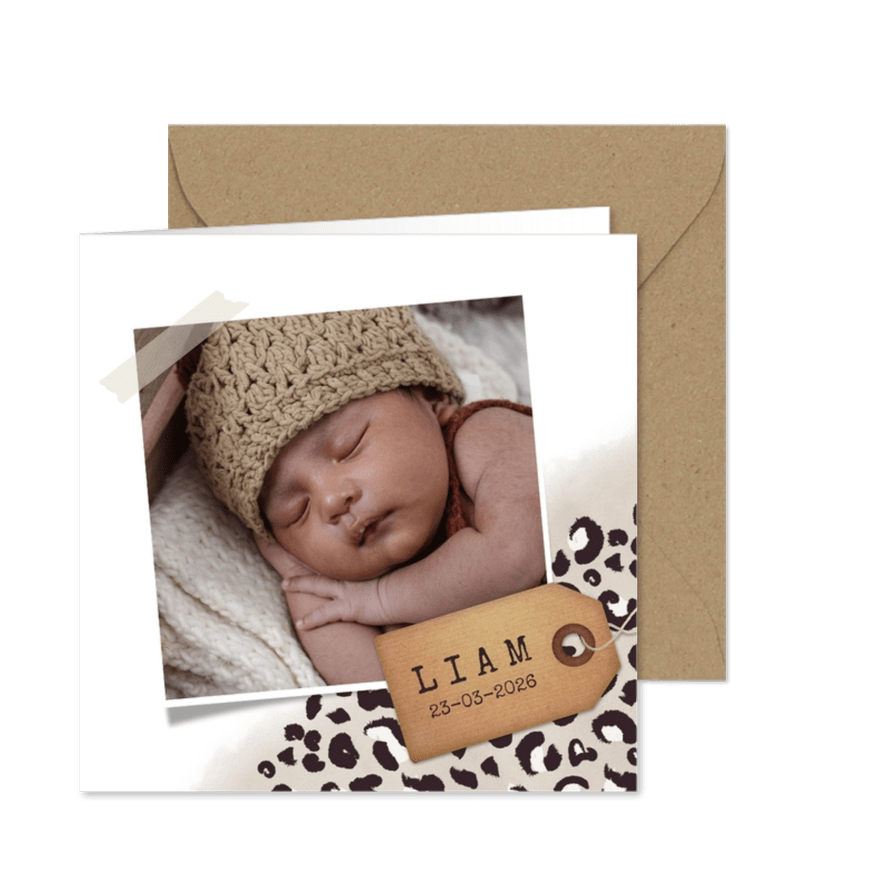 Danksagung zur Geburt Fotos, Anhänger & Leopardenprint - Karteneindruck
