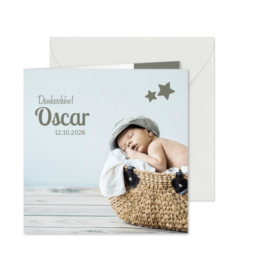 Danksagung zur Geburt großes Foto & Sterne - Karteneindruck
