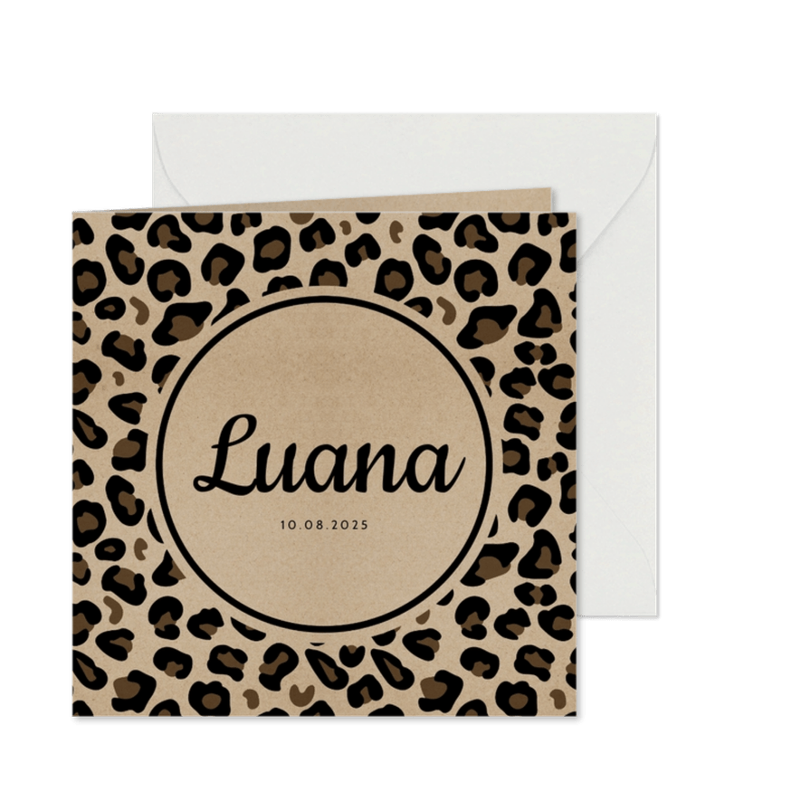 Danksagung zur Geburt Leopardenprint Kraftpapier Foto innen - Karteneindruck