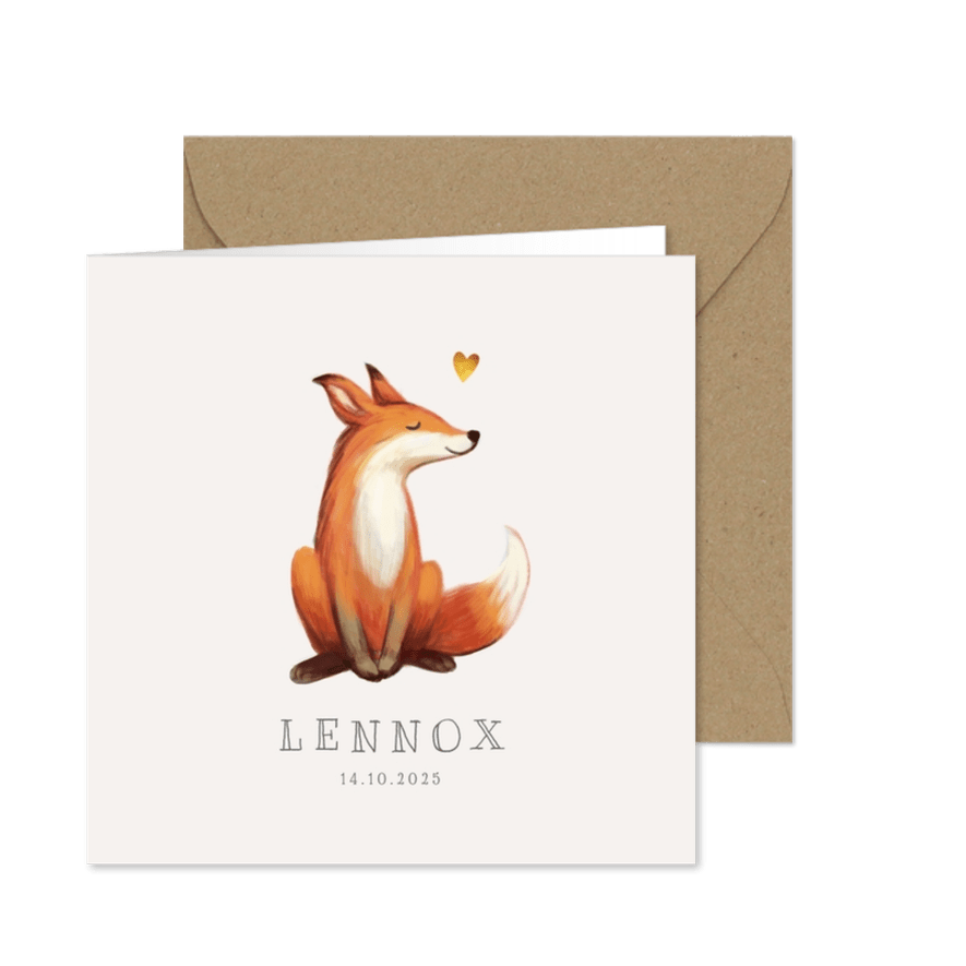 Danksagung zur Geburt mit Fuchs und Foto Innenseite - Karteneindruck
