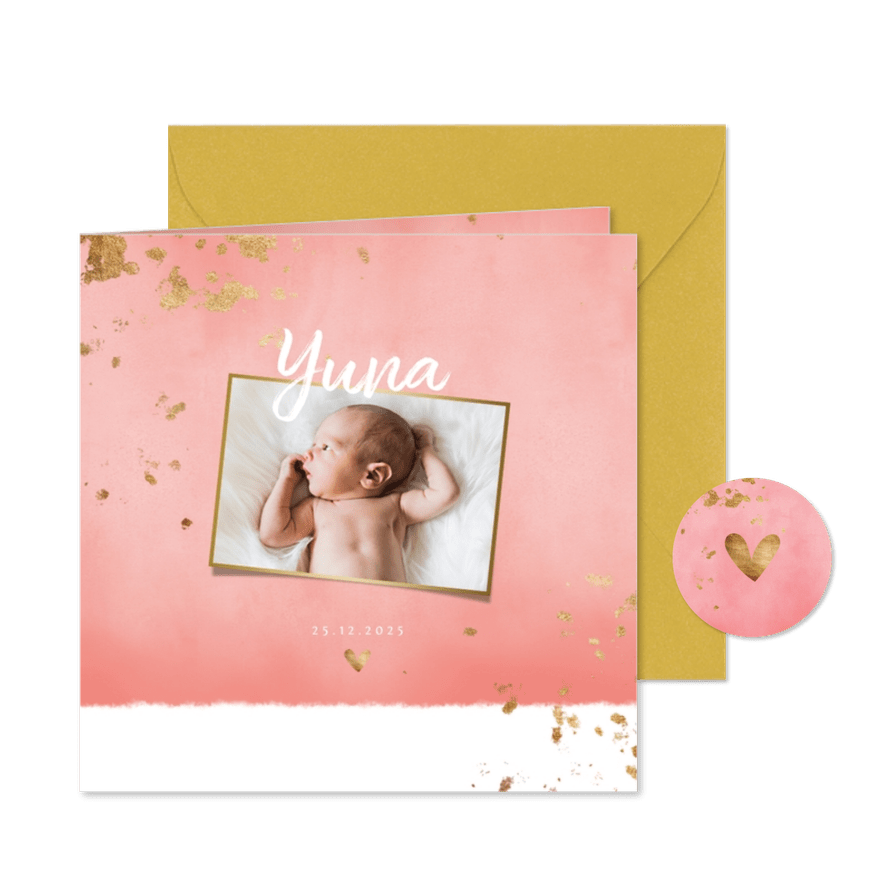 Danksagung zur Geburt rosa Fotos Goldlook - Karteneindruck