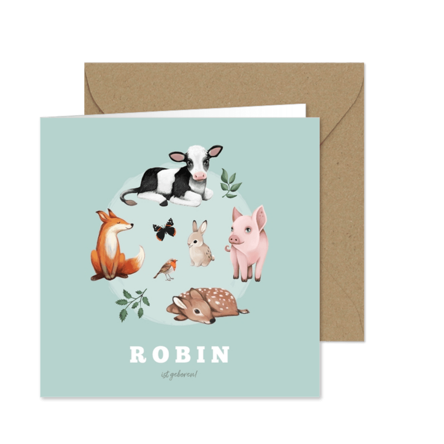 Danksagung zur Geburt Tiere Junge/Mädchen Foto innen - Karteneindruck