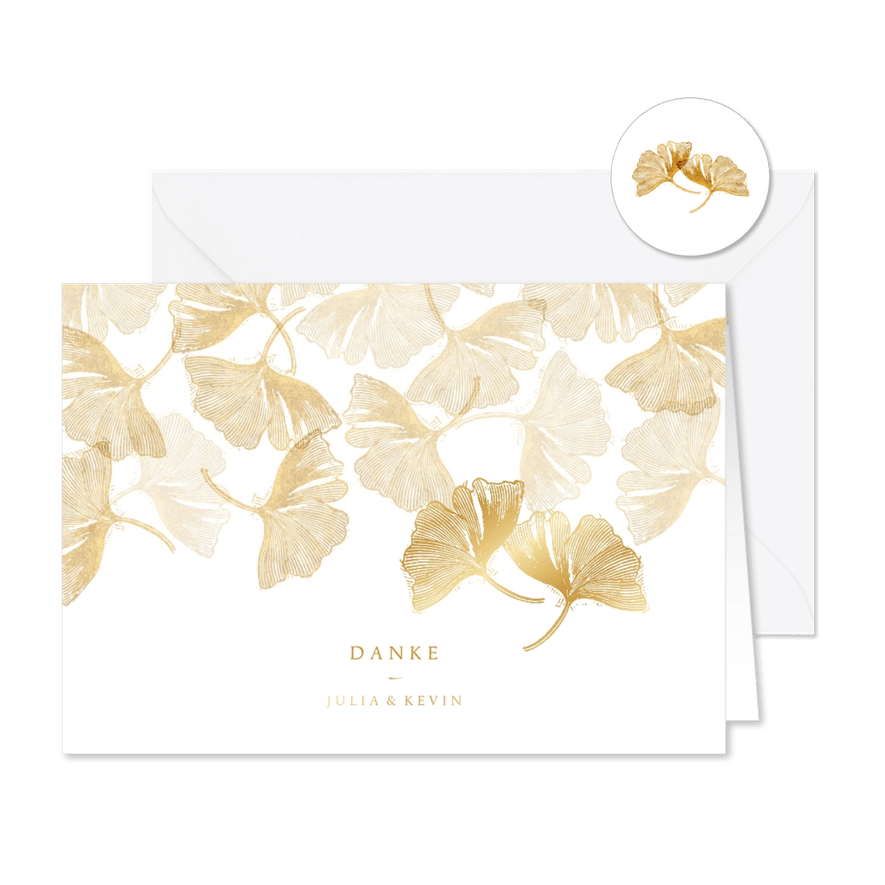 Danksagung zur Hochzeit Ginkgoblätter Stempel Foto innen - Karteneindruck