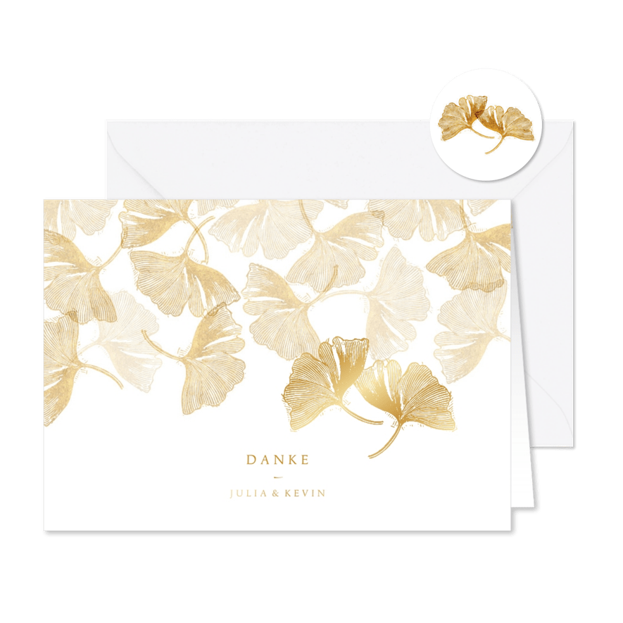 Danksagung zur Hochzeit Ginkgoblätter Stempel Foto innen - Karteneindruck
