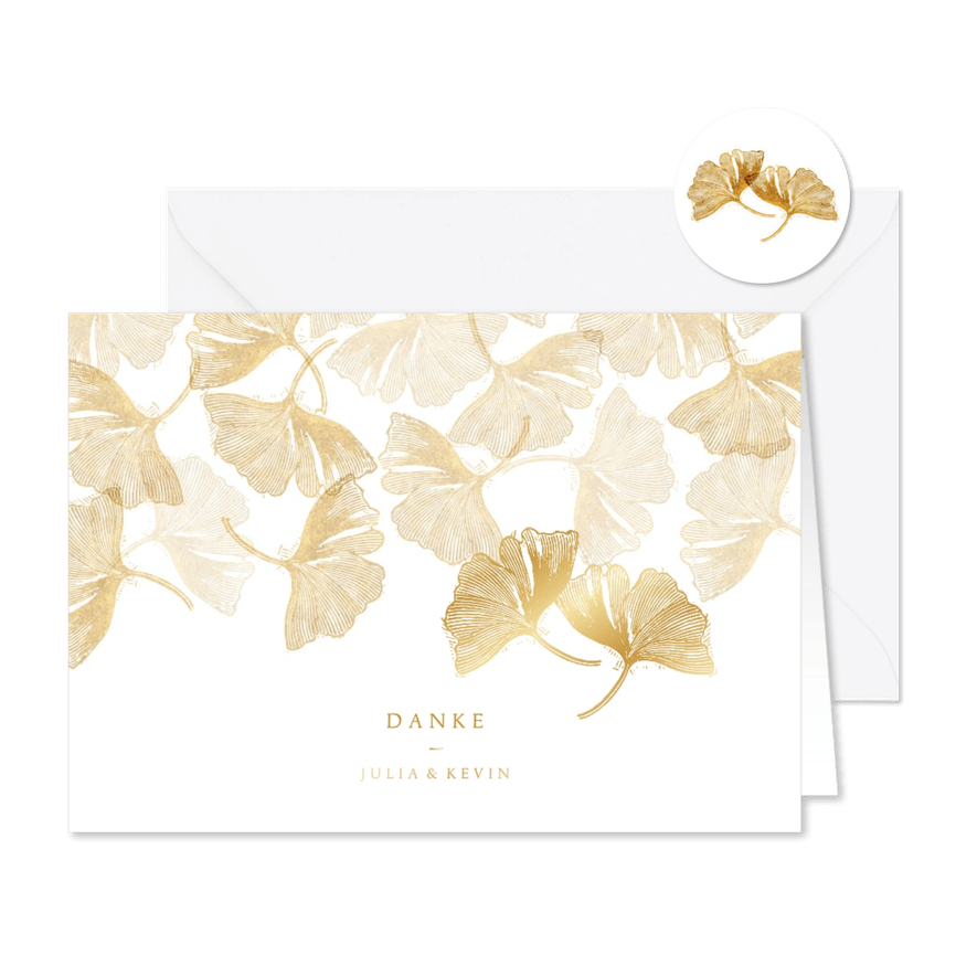 Danksagung zur Hochzeit Ginkgoblätter Stempel Foto innen - Karteneindruck
