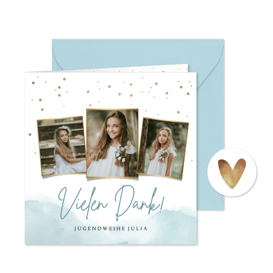 Danksagung zur Jugendweihe Bilderreihe auf Aquarell - Karteneindruck