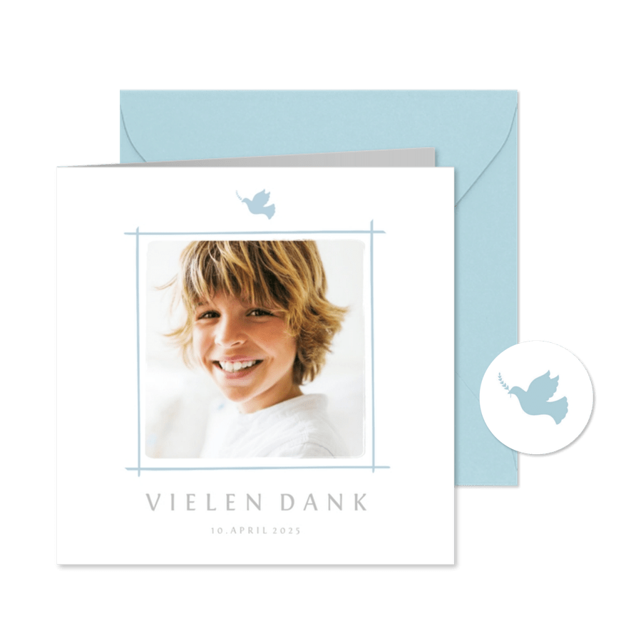 Danksagung zur Kommunion blau schlichte Eleganz mit Foto - Karteneindruck