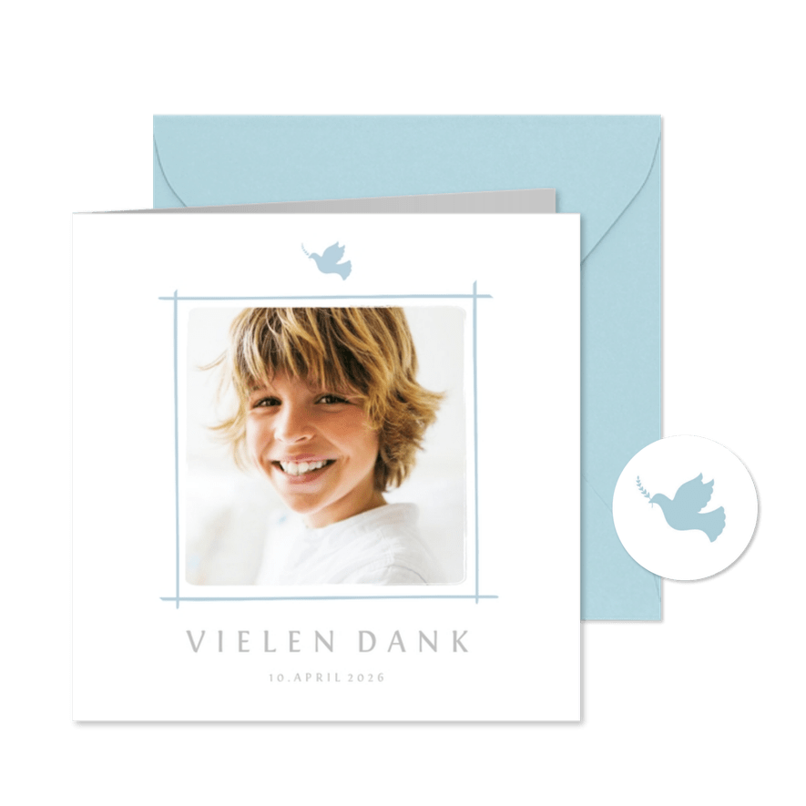 Danksagung zur Kommunion blau schlichte Eleganz mit Foto - Karteneindruck
